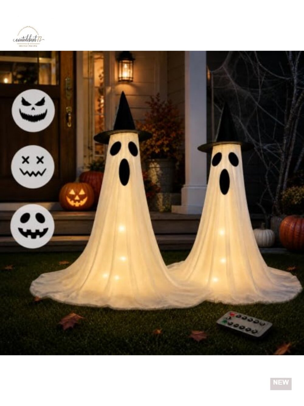 2-Pack Lighted Patchwork Ghost Outdoor Halloween Decorations Remote Control
